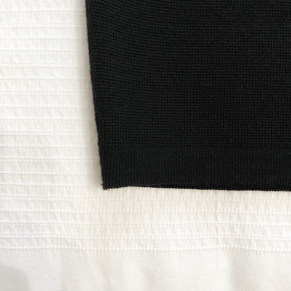 ESCADA BLACK WOOL KNITTED LEATHER ZIPPED COWL NECK SHORT SLEEVE DRESS - M - Picture 8 of 9